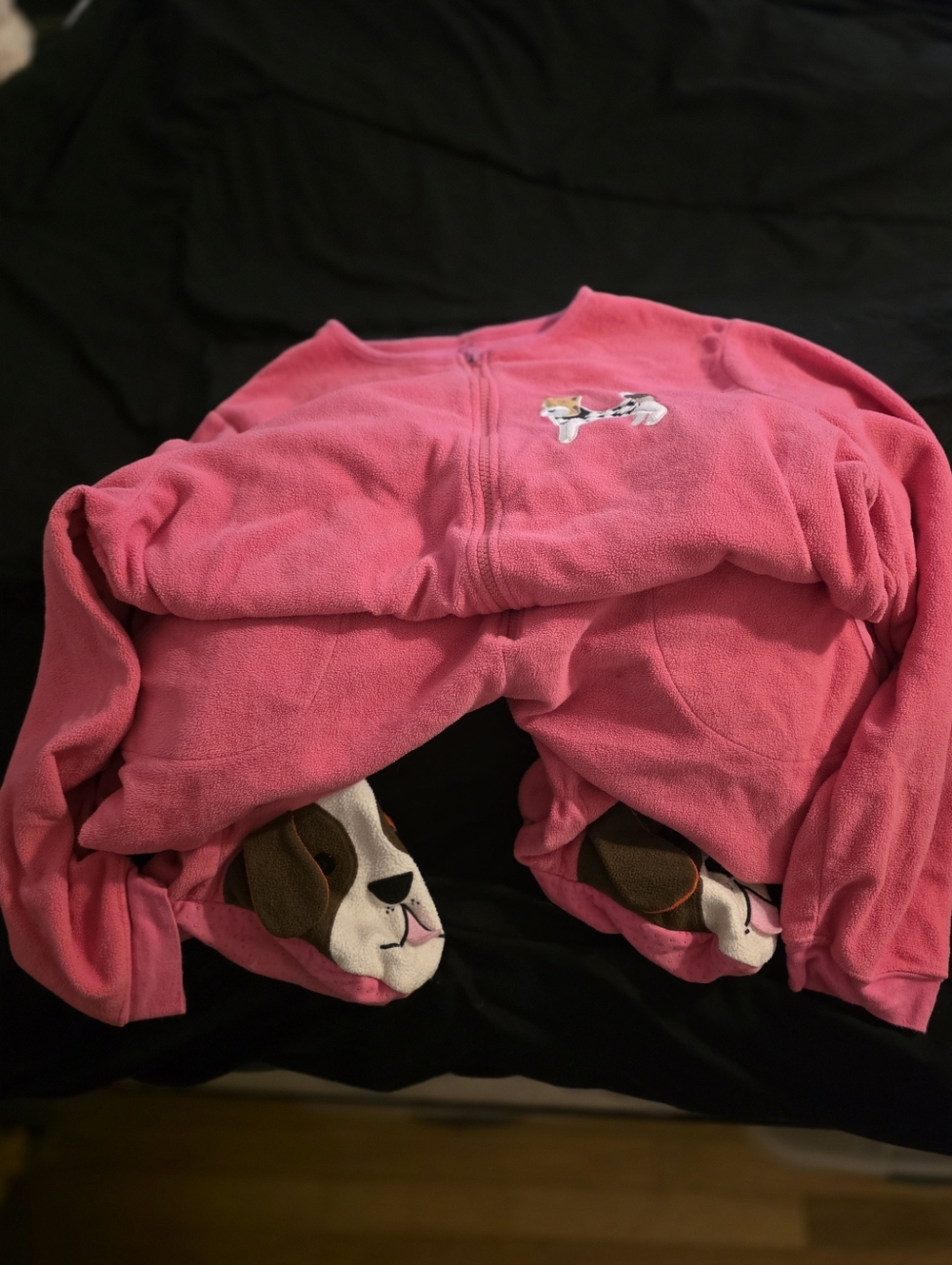 Womans Pink Fleece Pajama Set with Puppy Details Onepiece